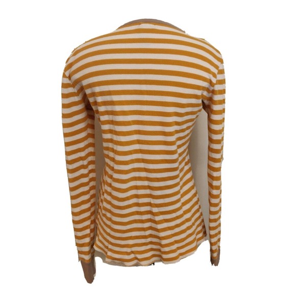 Billabong Womens Long Sleeve Shirt Thermal Yellow Stripe Size L Button Detail - Picture 2 of 6